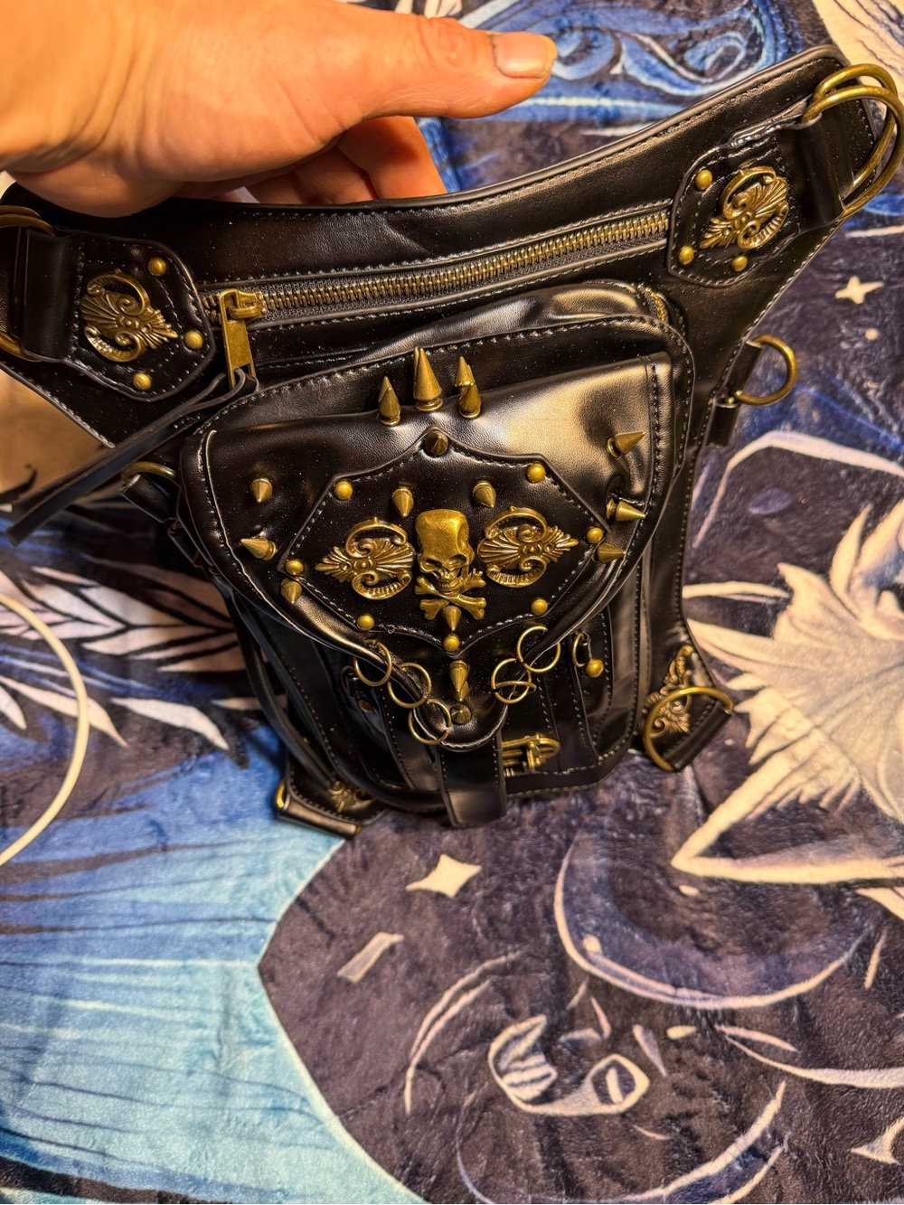 Black Gothic Spike & Skull Men’s Waist Bag